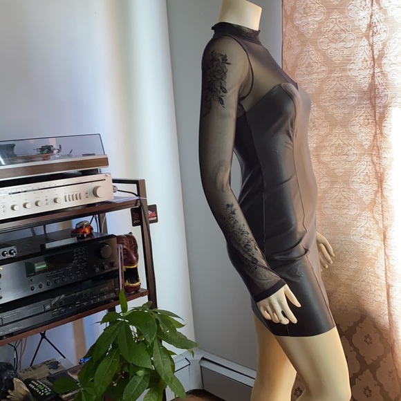Combo sheer/leather mini dress - Picture 3 of 7
